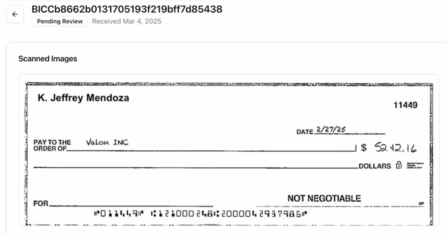 Unidentified check scan